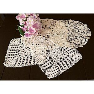 3 Doilies Doily Crocheted Doily Ecru Vintage Doilies  B1